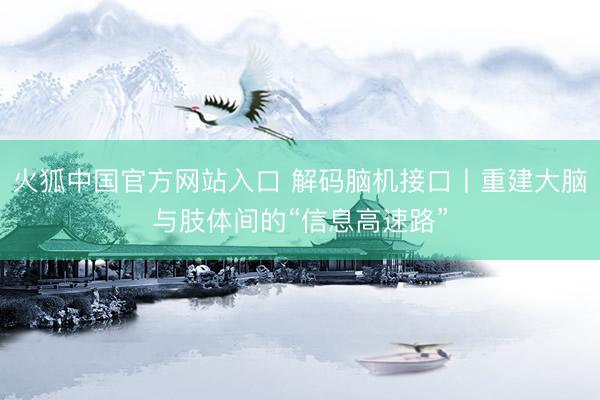 火狐中国官方网站入口 解码脑机接口丨重建大脑与肢体间的“信息高速路”